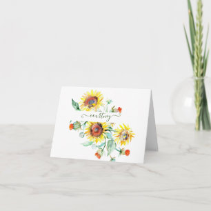 Watercolor zonnebloemen gepersonaliseerde notitiek kaart