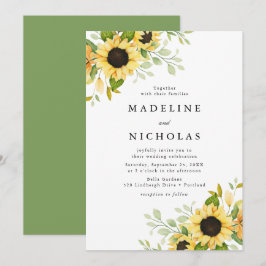 Watercolor Zonnebloemen & Groene Huwelijksdecorati Kaart