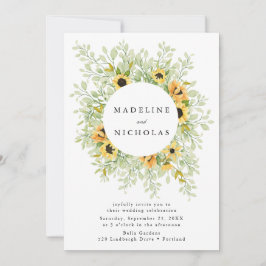 Watercolor Zonnebloemen & Groene Huwelijksdecorati Kaart