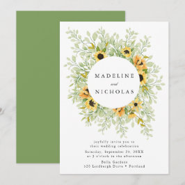 Watercolor Zonnebloemen & Groene Huwelijksdecorati Kaart