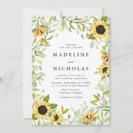 Watercolor Zonnebloemen & Groene Huwelijksdecorati Kaart