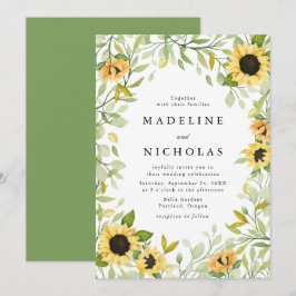 Watercolor Zonnebloemen & Groene Huwelijksdecorati Kaart