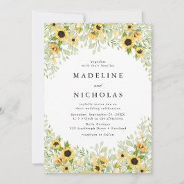 Watercolor Zonnebloemen & Groene Huwelijksdecorati Kaart