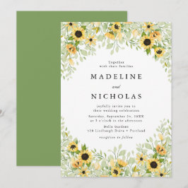 Watercolor Zonnebloemen & Groene Huwelijksdecorati Kaart