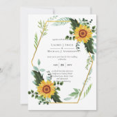 Watercolor ZONNEBLOEMEN Groene landelijke bruiloft Kaart (Voorkant)