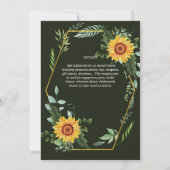 Watercolor ZONNEBLOEMEN Groene landelijke bruiloft Kaart (Achterkant)