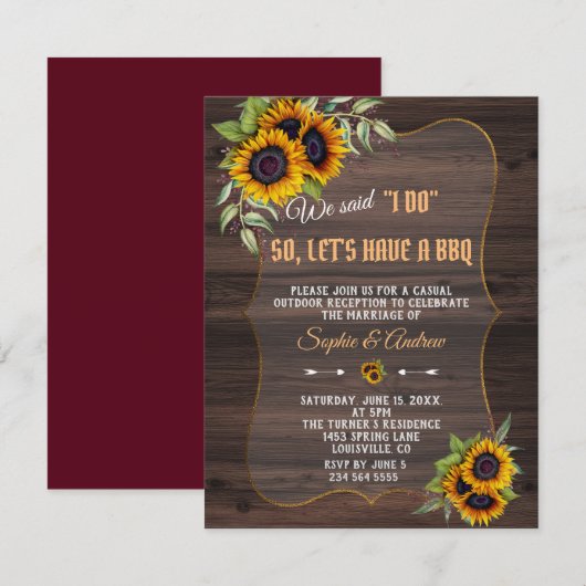 Watercolor Zonnebloemen Hout Burgundy Ik Doe BBQ Kaart (Voorkant / Achterkant)