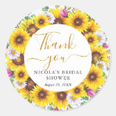 Watercolor Zonnebloemen Krans Bruidsfeest Ronde Sticker (Voorkant)