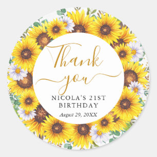 Watercolor Zonnebloemen Krans Verjaardag Ronde Sticker