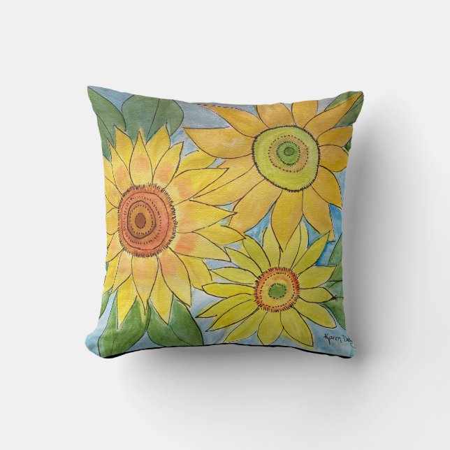 Watercolor zonnebloemen kussen (Voorkant)