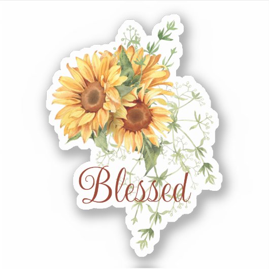 Watercolor zonnebloemen met aangepaste tekst sticker (Voorkant)