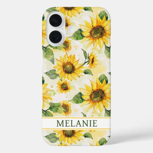 Watercolor Zonnebloemen met Initialen Case-Mate iPhone Case (Achterkant)
