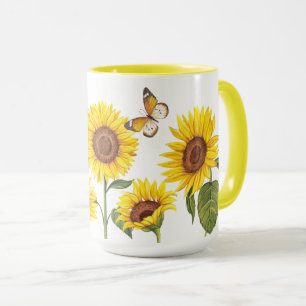 Watercolor Zonnebloemen met Vlinder Mok
