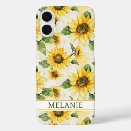 Watercolor Zonnebloemen Monogram Case-Mate iPhone Case (Achterkant)