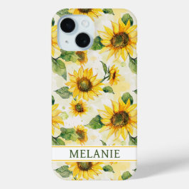 Watercolor Zonnebloemen Monogram iPhone 15 Case
