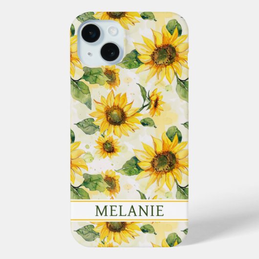 Watercolor Zonnebloemen Monogram Case-Mate iPhone Case (Achterkant)