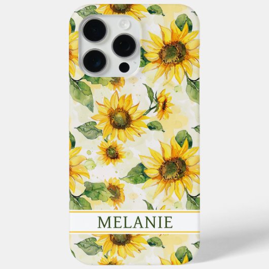 Watercolor Zonnebloemen Monogram Case-Mate iPhone Case (Achterkant)