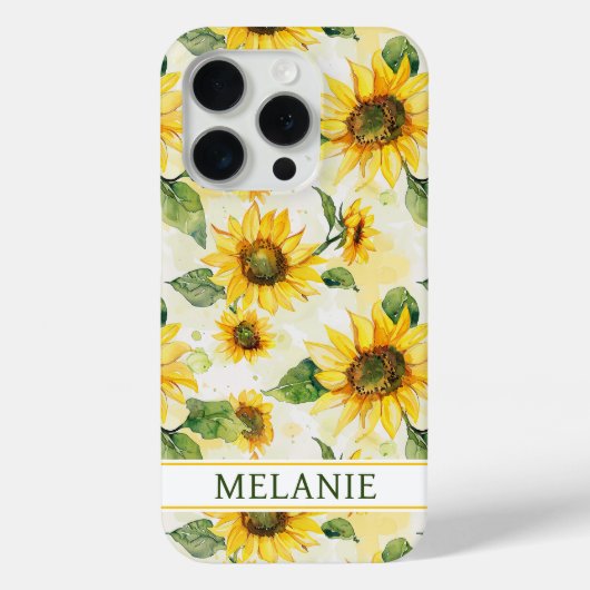 Watercolor Zonnebloemen Monogram Case-Mate iPhone Case (Achterkant)
