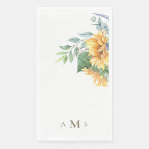 Watercolor Zonnebloemen Monogram II Servet