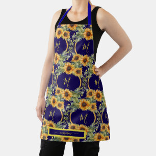 Watercolor Zonnebloemen Monogram Van Gogh Stijl  Schort