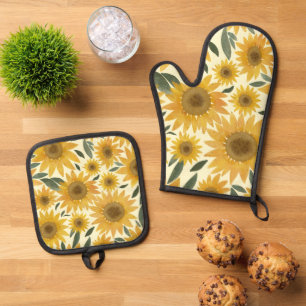 Watercolor Zonnebloemen Ovenwant & Pannenlap Set