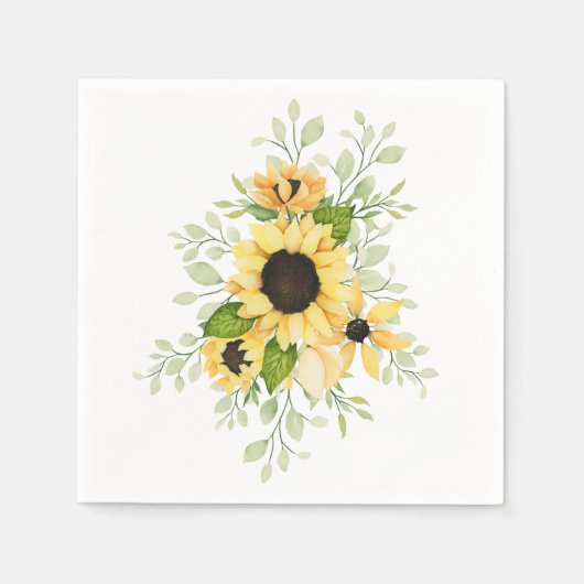 Watercolor Zonnebloemen Papieren Servet (Voorkant)