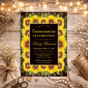 Watercolor Zonnebloemen Rand Frame Quinceanera Kaart