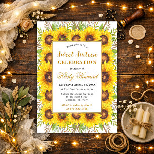 Watercolor Zonnebloemen Rand Frame Sweet 16 Kaart