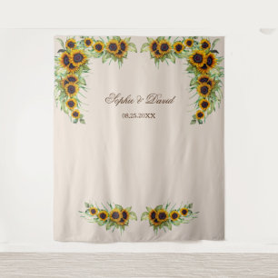 Watercolor Zonnebloemen Trouwfoto Booth Achtergron Wandkleed