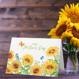 Watercolor Zonnebloemen Vlinders Moederdag Feestdagen Kaart