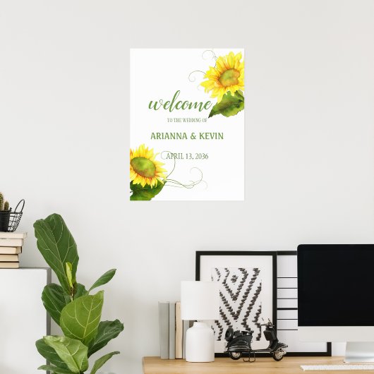 Watercolor Zonnebloemen Wijngaard Trouwdag Poster (Thuiskantoor)