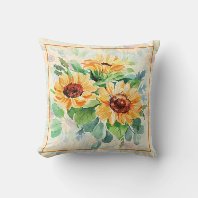 Watercolor zonnebloemen Worp Kussen (Voorkant)