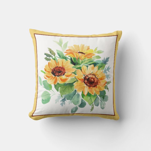 Watercolor zonnebloemen Worp Kussen (Voorkant)