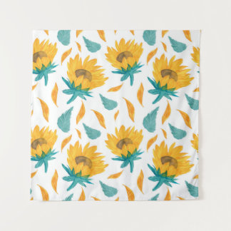 Watercolor Zonnebloemen: Zomer Botanische Print Wandkleed