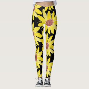 Watercolor zonnebloemknop Levendig handgeschilderd Leggings