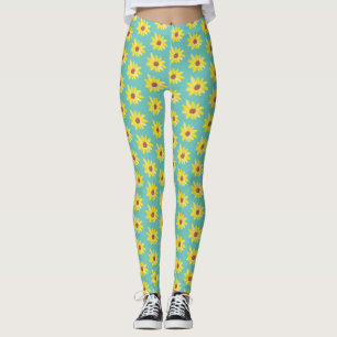 Watercolor zonnebloemknoppen levendig handgeschild leggings