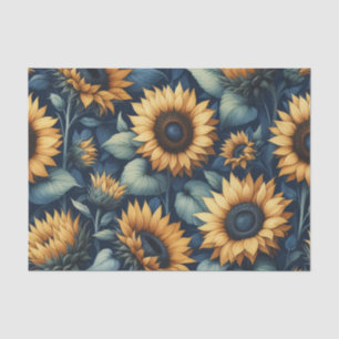 Watercolor Zonnebloempatroon Geel Blauw Decoupage Tissuepapier