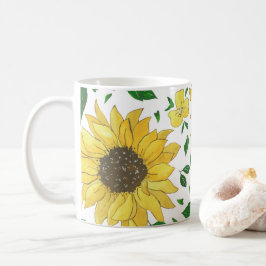 Watercolor Zonnebloempatroon Koffiemok