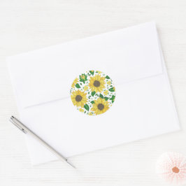 Watercolor Zonnebloempatroon Ronde Sticker