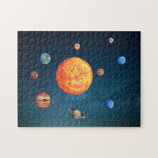 Watercolor Zonnestelsel Planeten Zon aarde Legpuzzel (Horizontaal)