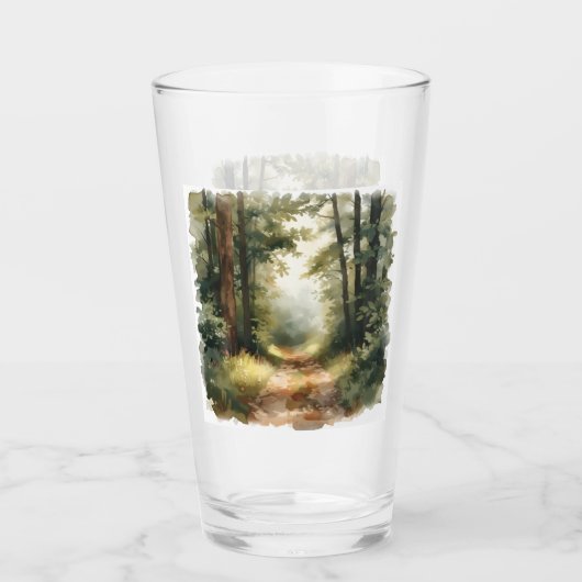 Watercolor Zonnig Bospad Schilderij Glas (Voorkant)