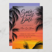 Watercolor zonsondergang palm beach bruiloft save the date (Voorkant / Achterkant)