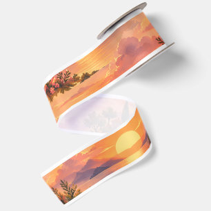 Watercolor Zonsondergang Satijnen Lint