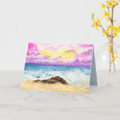 Watercolor Zonsondergang Strand Met Brekende Golve Kaart (Gele Bloem)