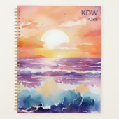 Watercolor Zonsondergang Surf Monogram  Planner (Voorkant)