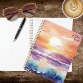 Watercolor Zonsondergang Surf Monogram  Planner
