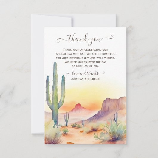 Watercolor Zuidwestelijke Woestijn en Cactus Bruil Bedankkaart (Voorkant)
