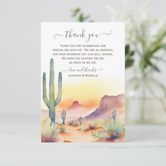 Watercolor Zuidwestelijke Woestijn en Cactus Bruil Bedankkaart (Staand voorkant)