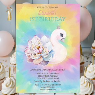 Watercolor Zwanen Bloemen Tie Dye Verjaardag   Kaart