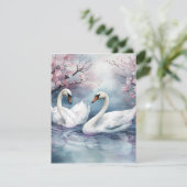 Watercolor Zwanenpaar Feestdagenkaart (Staand voorkant)